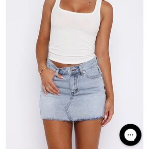 White Fox Boutique White Tank Top and Light Blue Denim Mini Skirt